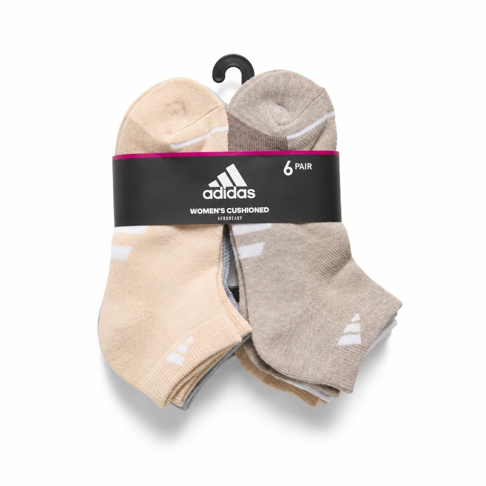 Adidas Womens 6 Pairs Cushioned Aeroready Low Cut Socks Beige Grey White